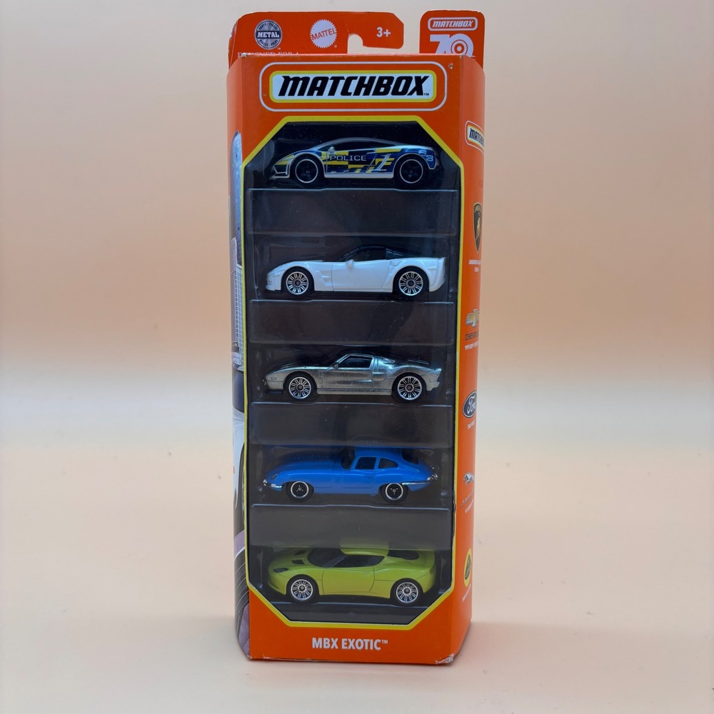 Matchbox MBX Exotic 5-Pack 70th Anni Lamborghini Corvette Ford Jaguar E-Type